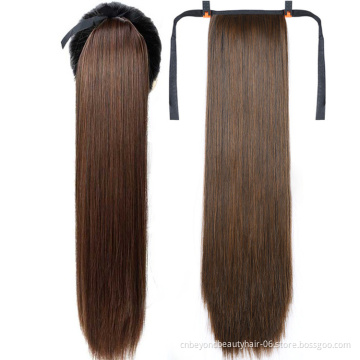 wholesale Private Label  Natural Straight Synthetic Extension Ribbon ponytail Hair for Women Hair